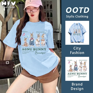 NFV ใหม่ล่าสุด✨ลายพิมพ์กระต่าย เสื้อยืดผู้หญิงoversized ผ้าฝ…