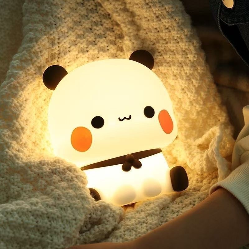 น่ารักแพนด้าซิลิโคน Nightlight บรรยากาศห้องนอน Bedlight Companion Sleep Patting Light ไฟเหนี่ยวนํา