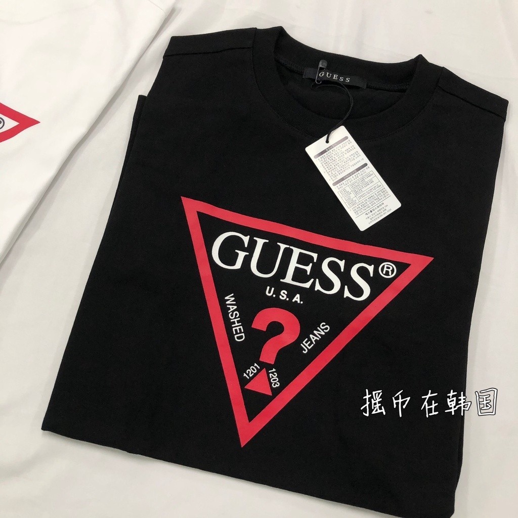 สไตล์แบรนด์อินเทรนด์ "GUESS USA " ผ้าฝ้ายแท้ระบายอากาศ เสื้อยืดพิมพ์ลายโลโก้แบรนด์