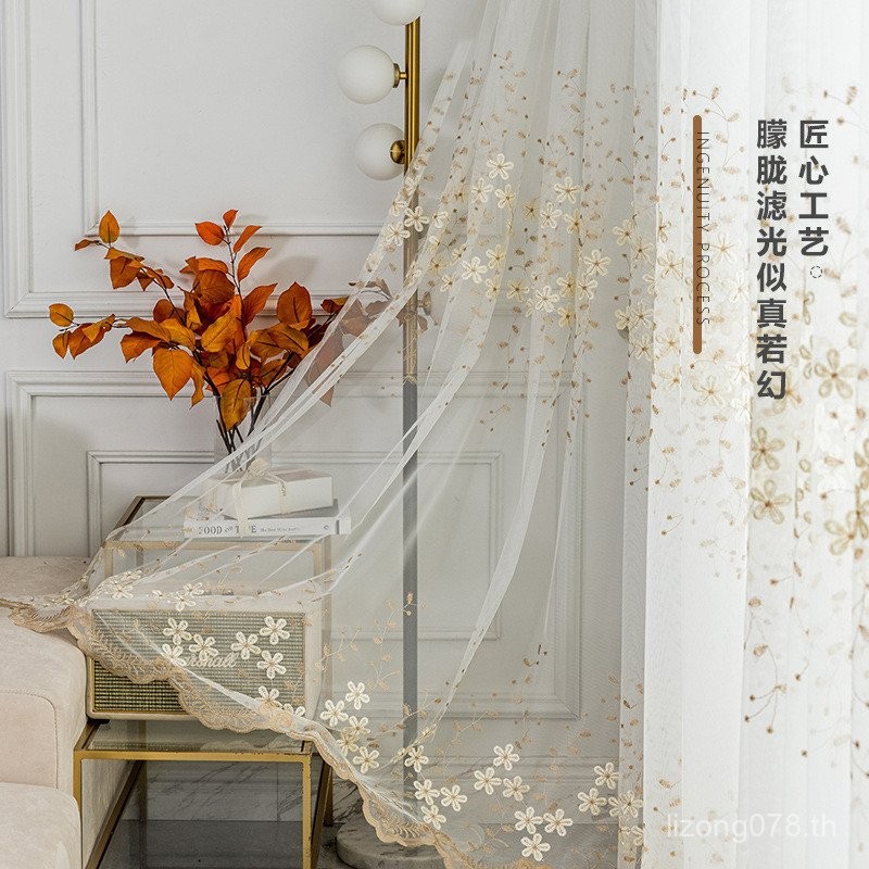 ผ้าม่านสไตล์ใหม่กึ่งBlackout Imperviousขายส่งผ้าม่านทรายBay Windowโปร่งใสปักผ้าโปร่งระเบียงสีขาวสีขา