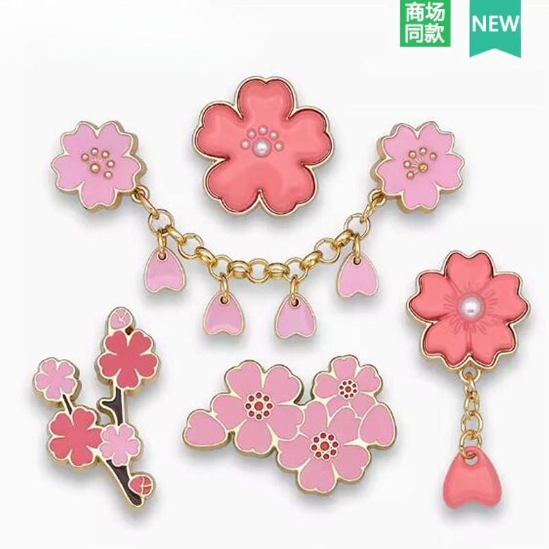 Zhibixing Accessories Hole Shoes Flower รูปแบบใหม่ Cherry Blossom Pearl Chain Pink Girl Series