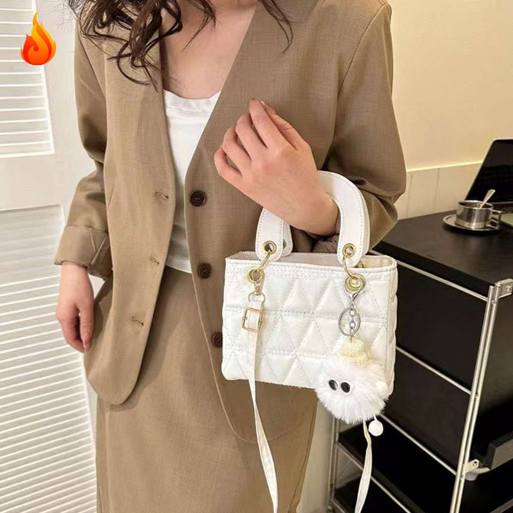 [LQZ]Pu Crossbody กระเป๋าผู้หญิง 2024 ฤดูใบไม้ผลิแฟชั่นหรูหรา Designer คลัทช์เพชรลายโซ่แนวโน้มหญิง Big รอบกระเป๋าถือ