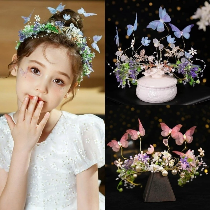 มงกุฎเจ้าสาวอุปกรณ์เสริมผมเด็กเจ้าหญิง Garland Tiara ดอกไม้งานแต่งงานสาวอุปกรณ์เสริมผม🔥 รวมภาษีแล้ว