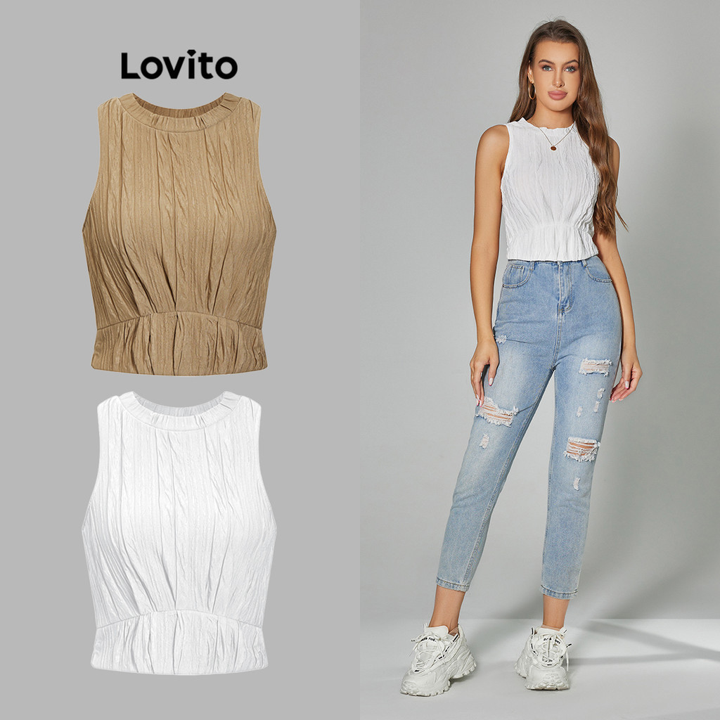 Lovito เสื้อกล้ามผู้หญิง คอร์เซ็ต สีพื้น สไตล์ลำลอง LBA05169 (หลากสี)