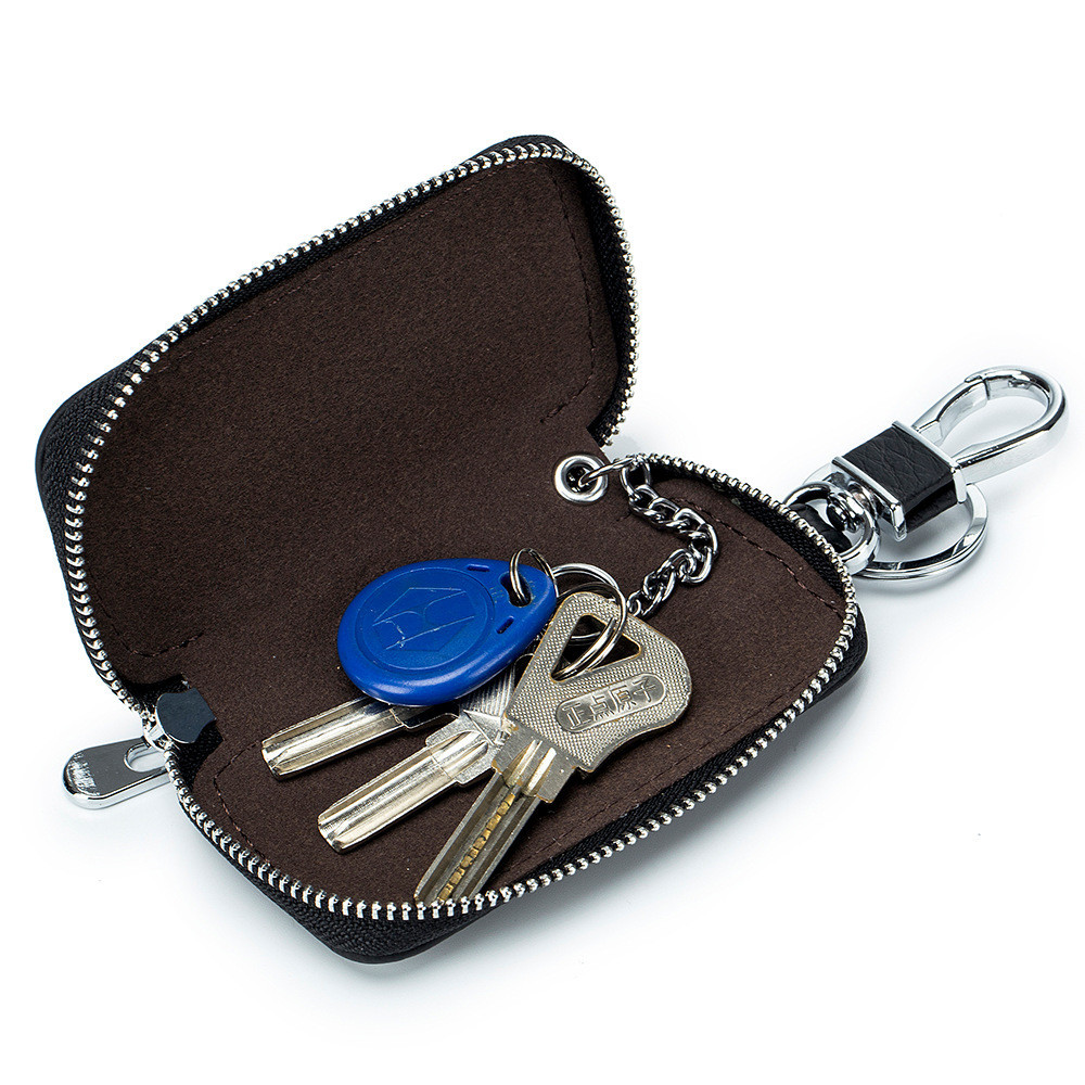 Unisex ของแท้หนังกระเป๋าสตางค์กุญแจรถผู้ชาย Key Holder แม่บ้านคีย์ Organizer ผู้หญิงกระเป๋าสตางค์พวงกุญแจครอบคลุมซิป Key Case