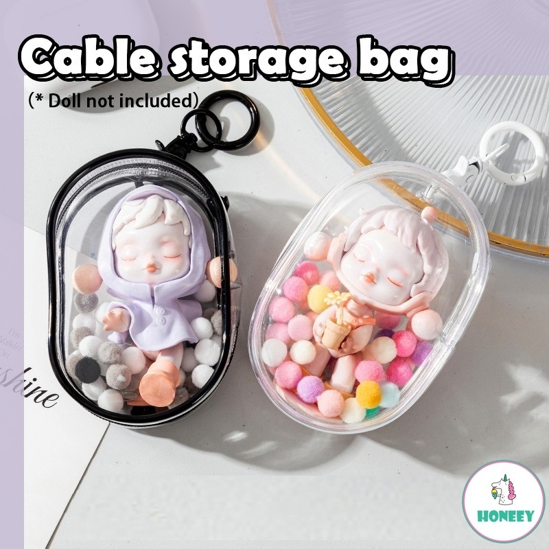 กระเป๋าจัดเก็บหูฟัง สายเคเบิ้ล USB แบบพกพา มีซิป สีโปร่งใส สําหรับเดินทาง