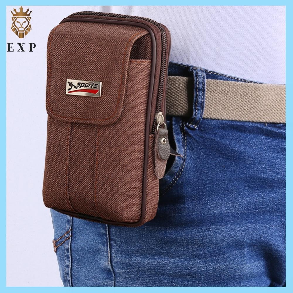 [explosion1.th] กระเป๋าโทรศัพท์มือถือผ้าใบผู้ชายกระเป๋าคาดเอวสองชั้นซิป Fanny Pack