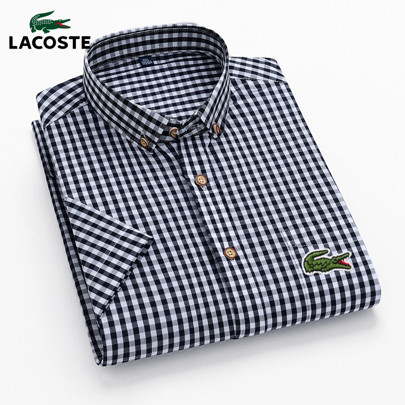 La-coste เสื้อเชิ้ตลายสก๊อตผู้ชายแขนสั้นฤดูร้อน (8031) S-4XL