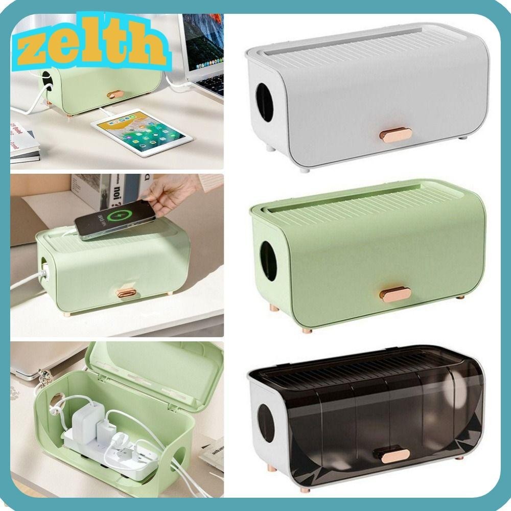 Zelth ที่เก็บสายไฟ 1 ชิ้น, กันน้ําพร้อมฝาปิดกล่องเก็บสายเคเบิล, เครื่องม้วนสายไฟกันฝุ่น Home Desktop Charger Socket Organizer