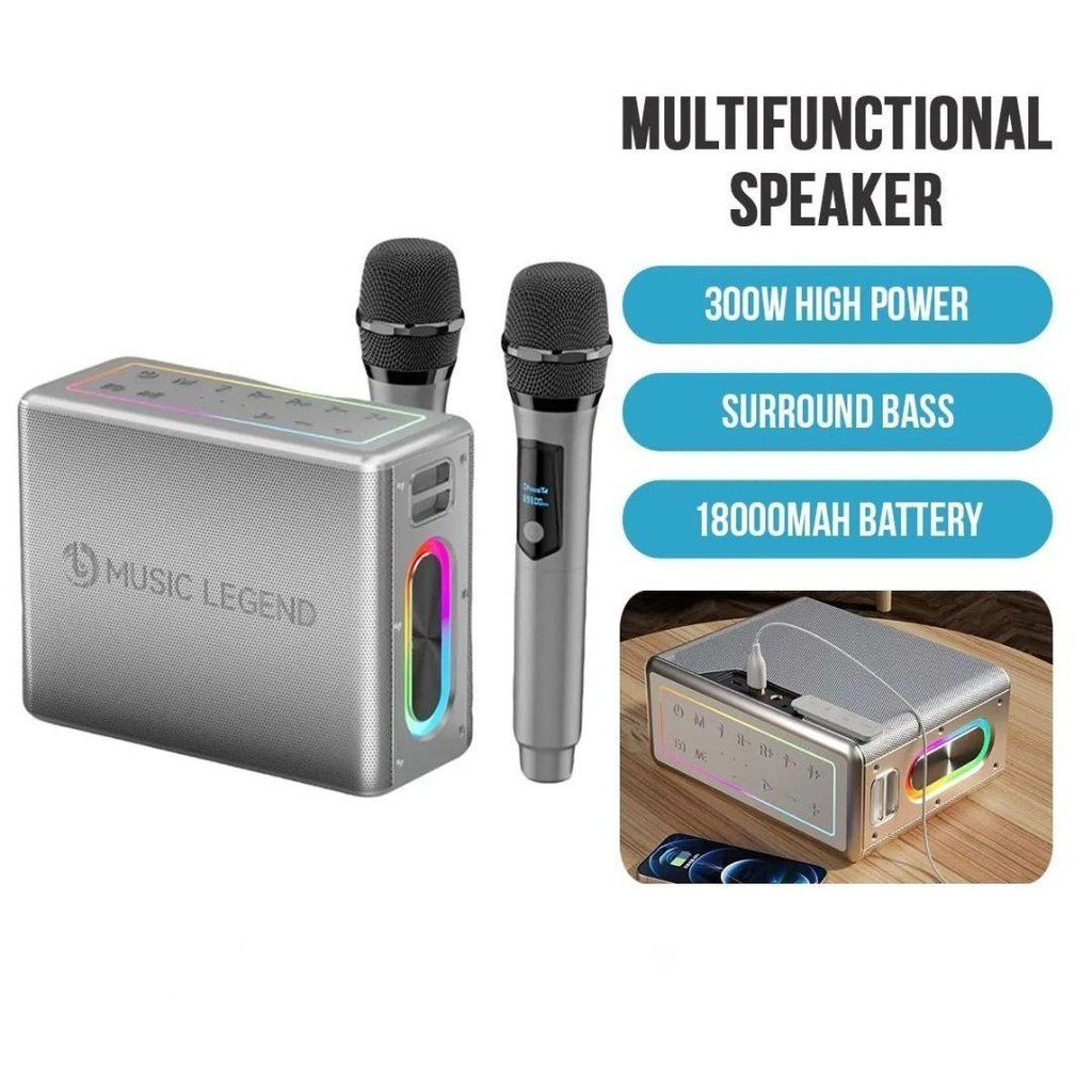 MUSIC LEGEND รุ่น W-V60 MUSIC Portable Karaoke Bluetooth speaker ลำโพงบลูทูธ พร้อมไมค์โครโฟน 2 อัน ประกัน 1ปี