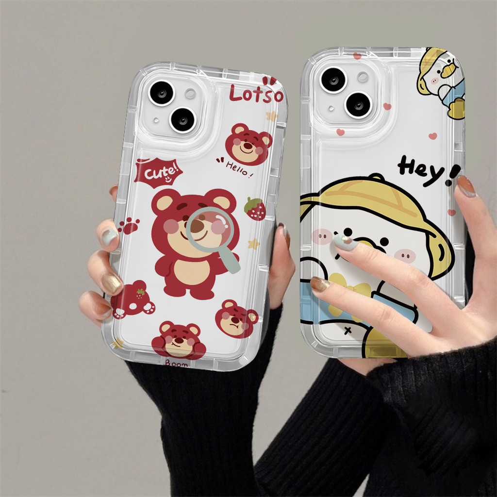 เป็ดสีเหลืองน้อยน่ารักสตรอเบอร์รี่หมีนุ่มกรณี HP Realme C75 C75x C65 หมายเหตุ 60 หมายเหตุ 60x C61 C6