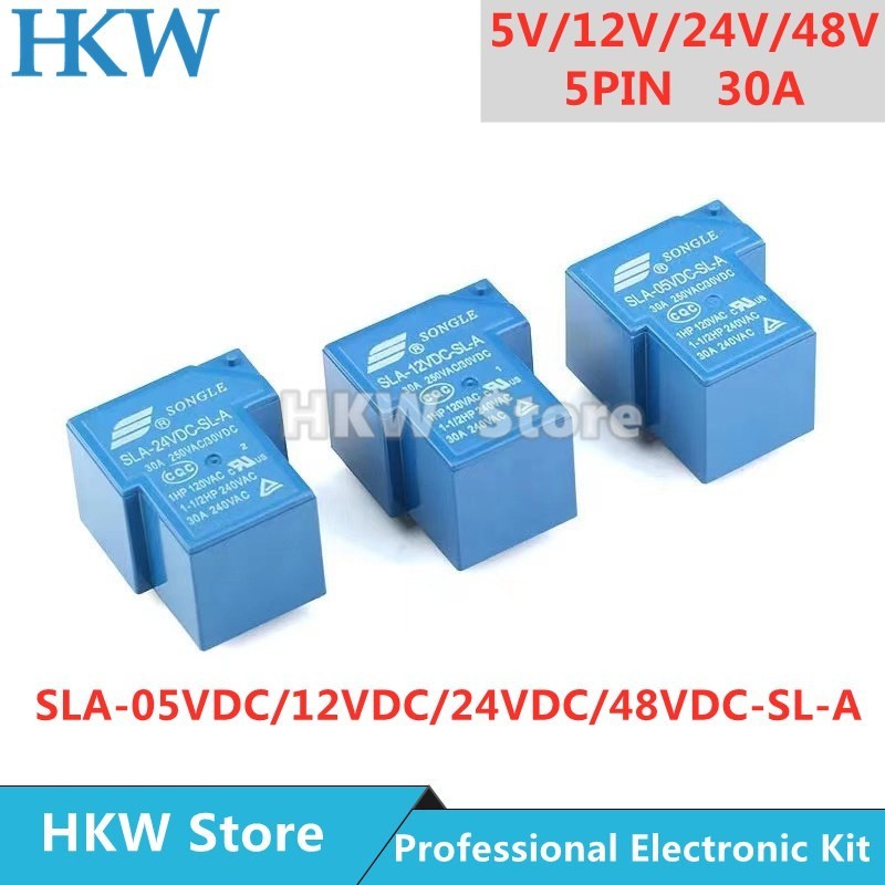 ✫10pcs Relay 5pins SLA-05VDC-SL-A SLA-12VDC-SL-A SLA-24VDC-SL-A 5V 12V 24V 48V 30A 250VAC 5PIN T90 N