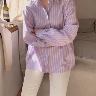 เผือกสีม่วงป้องกันแสงแดดเกาหลีใต้ทงแดมุนเสื้อผ้าสตรีเสื้อสีม่วงลายใหม่หลวมด้านบน