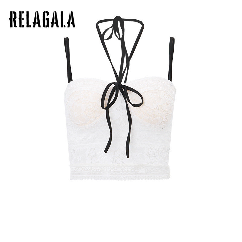 Relagala ผู้หญิง 2024 ใหม่แฟชั่นสบายๆสี Contrast เซ็กซี่ลูกไม้ภายในคอสั้นสลิง Crop Top