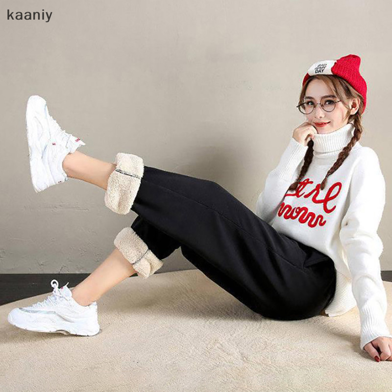 [KAN] ผ้าแคชเมียร์ ทรงหลวม ให้ความอบอุ่น และหนา สําหรับผู้หญิง แฟชั่นเกาหลี สําหรับผู้หญิง เอวสูง กางเกงวอร์มขากว้าง Y2k - รูปที่ 4