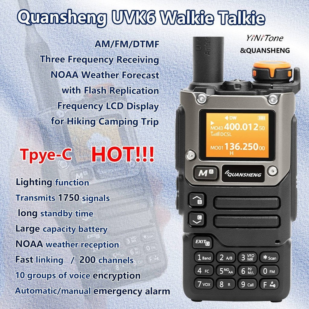 Quansheng UVK6 UVK5(8) วิทยุสองทาง 200 ช่องสําหรับผู้ใหญ่เดินป่าตั้งแคมป์ทริปไร้สายวิทยุพกพาระยะไกล