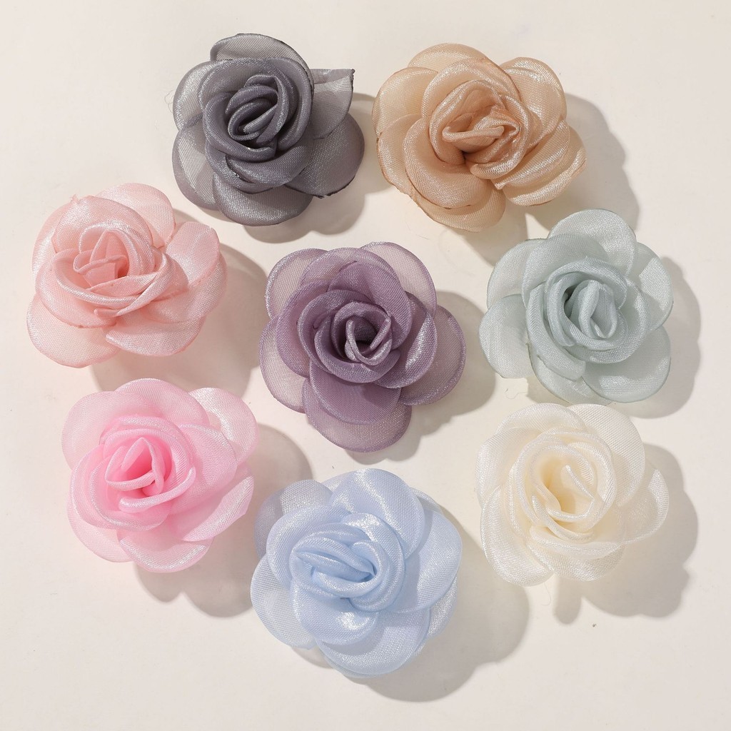 1pc 5 ซม.Camellia Artifical ดอกไม้หัว DIY ดอกไม้ชุดเจ้าสาวอุปกรณ์เสริมผมดอกไม้ปลอมชีฟอง Organza ดอกไม้