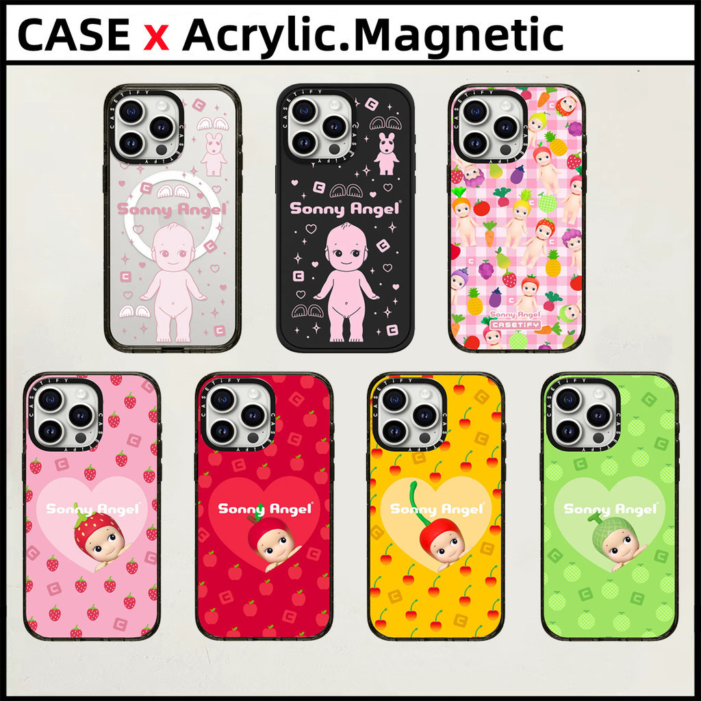 Casetifysonny Angelอะคริลิคปลอกแม่เหล็กสําหรับiPhone 15 Pro Max 15 14 Plus 11 12 13 14 Pro Maxกรณีแกะสลักด้านข้างตัวอักษรฝาครอบป้องกัน