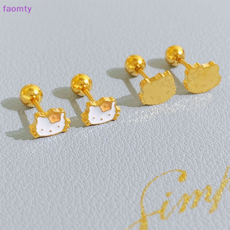 Faomty Sanrio Hello Kitty Earstuds 18K Gold Buckle แฟชั่นต่ําภูมิแพ้เครื่องประดับไทเทเนียมเหล็ก Earstuds สาวการ์ตูนเครื่องประดับของขวัญ TH
