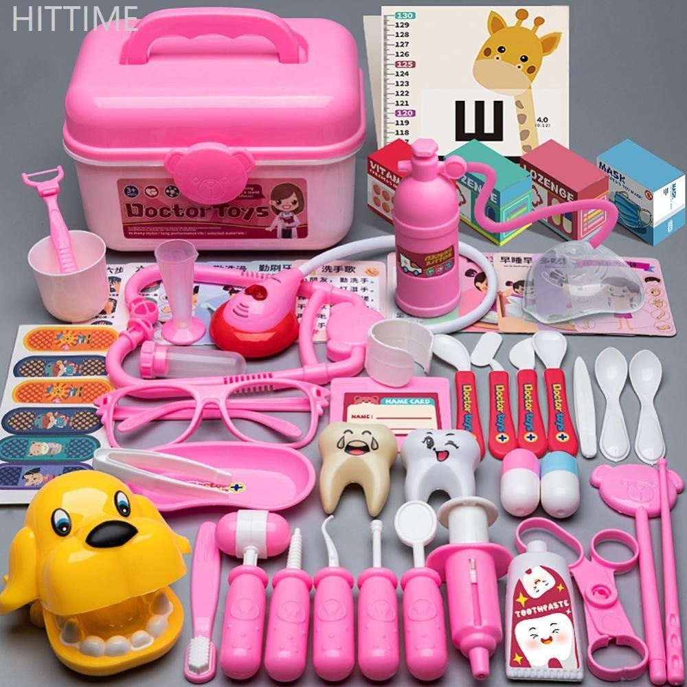 Hittime เด็กชายและเด็กหญิงจําลองพยาบาลหูฟังฉีด Home Medical กล่องเครื่องมือของเล่นเด็กหมอแกล้ง Plays