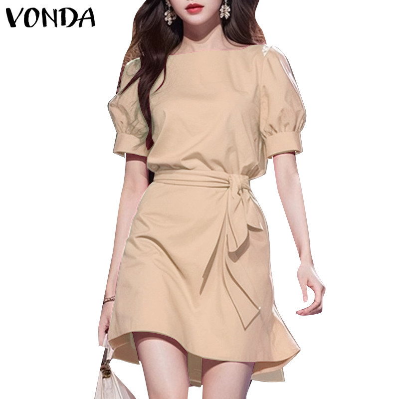 Vonda ชุดเดรสแขนพัฟลําลองสไตล์เกาหลีสําหรับผู้หญิง