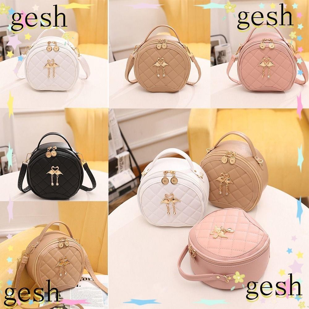 Gesh1 กระเป๋าสะพาย,กระเป๋าถือทรงกลมCrossbodyเรียบง่าย,หนังPUซิปสีทึบกระเป๋าMessengerผู้หญิงสุภาพสตรี
