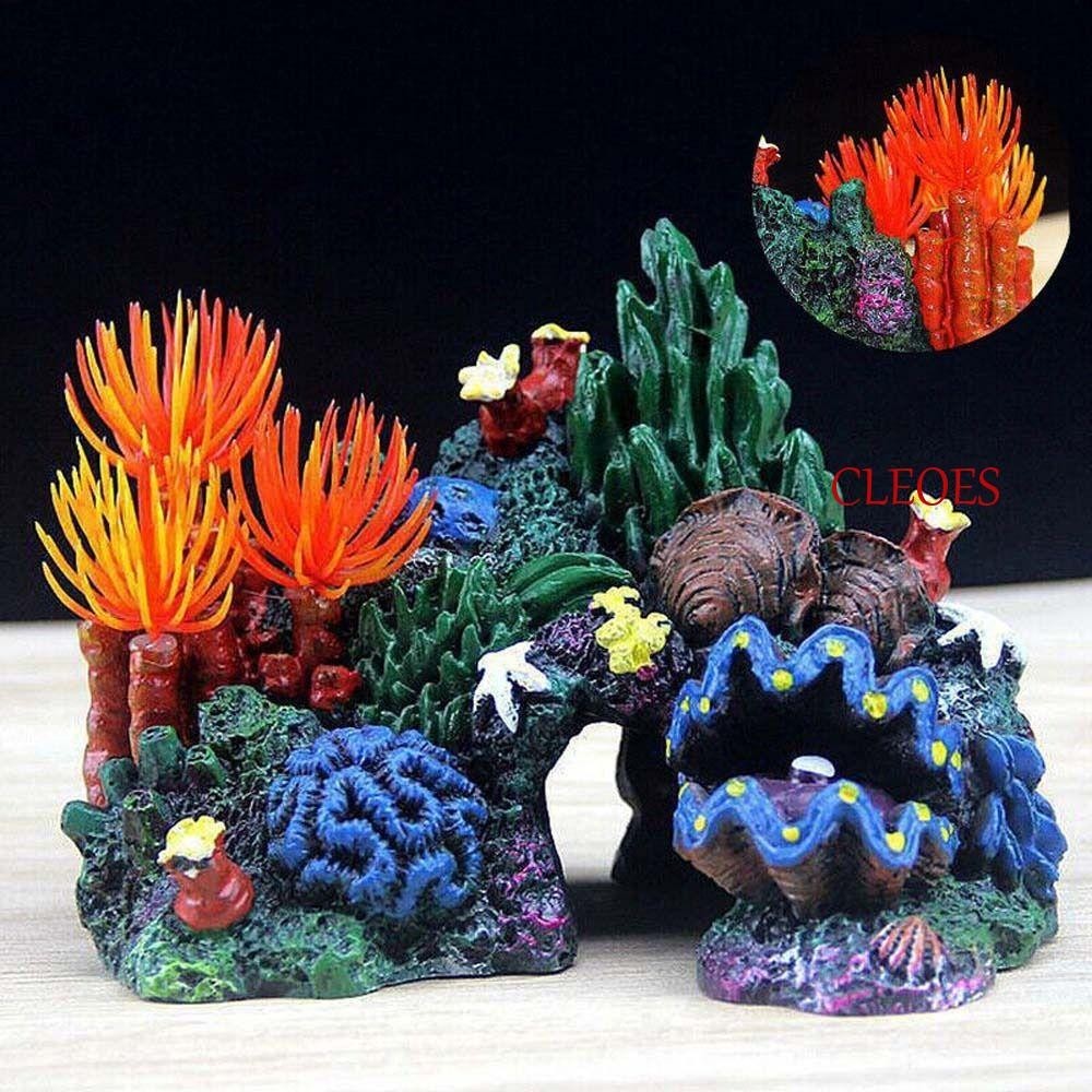 Cleoes ปะการังเทียมเรซิ่น Hiding Rock Coral UnderWater Fish Hideaway จําลองปะการังตกแต่งตู้ปลา