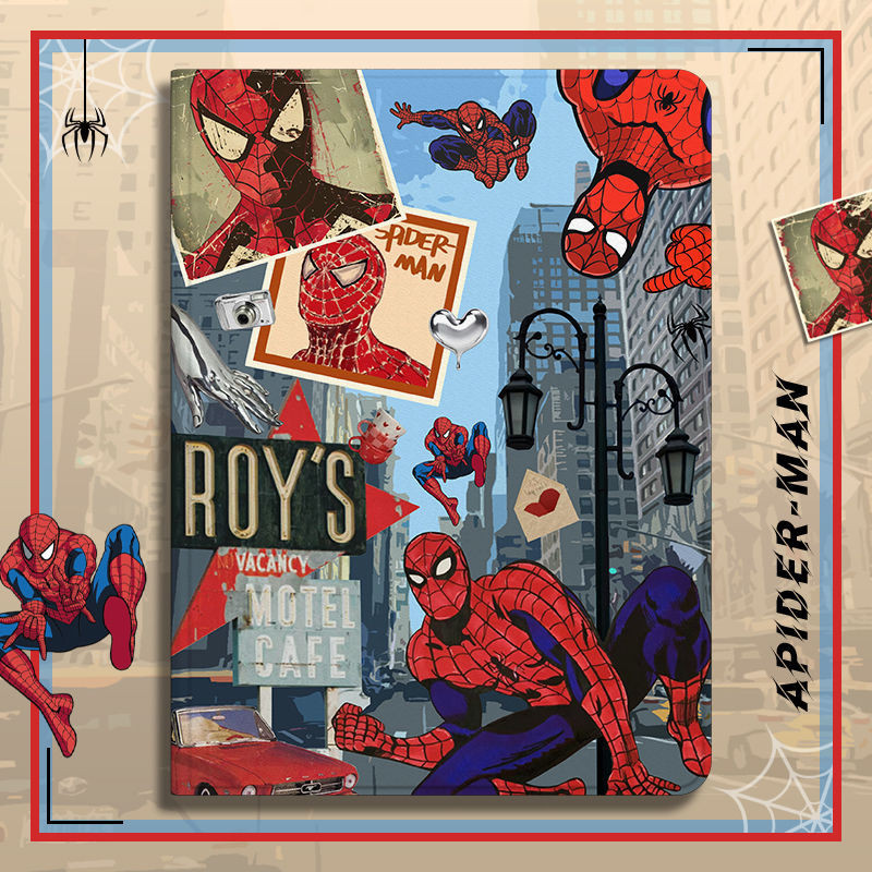 เคสป้องกัน iPad 10th Generation Air4 Air5 Air6 10.5 นิ้วการ์ตูน Spider Man พร้อมช่องเสียบปากกา Gen7/8/9 วัสดุผ้าไหม Mini4 5 ฝาครอบป้องกันการตกกรณีแท็บเล็ต