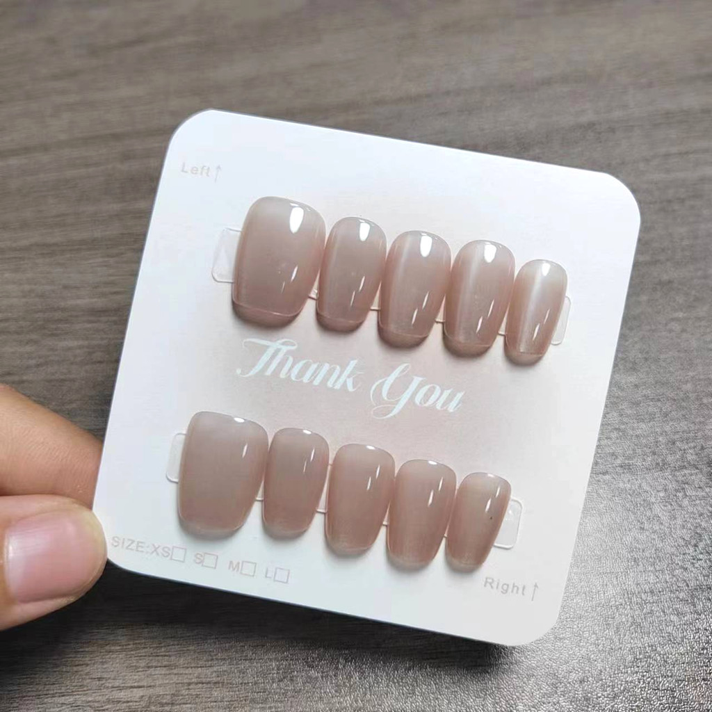 10ชิ้นแมวตาที่ทําด้วยมือกดบนเล็บเล็บปลอมด้วยกาวสติ๊กเกอร์ ม087