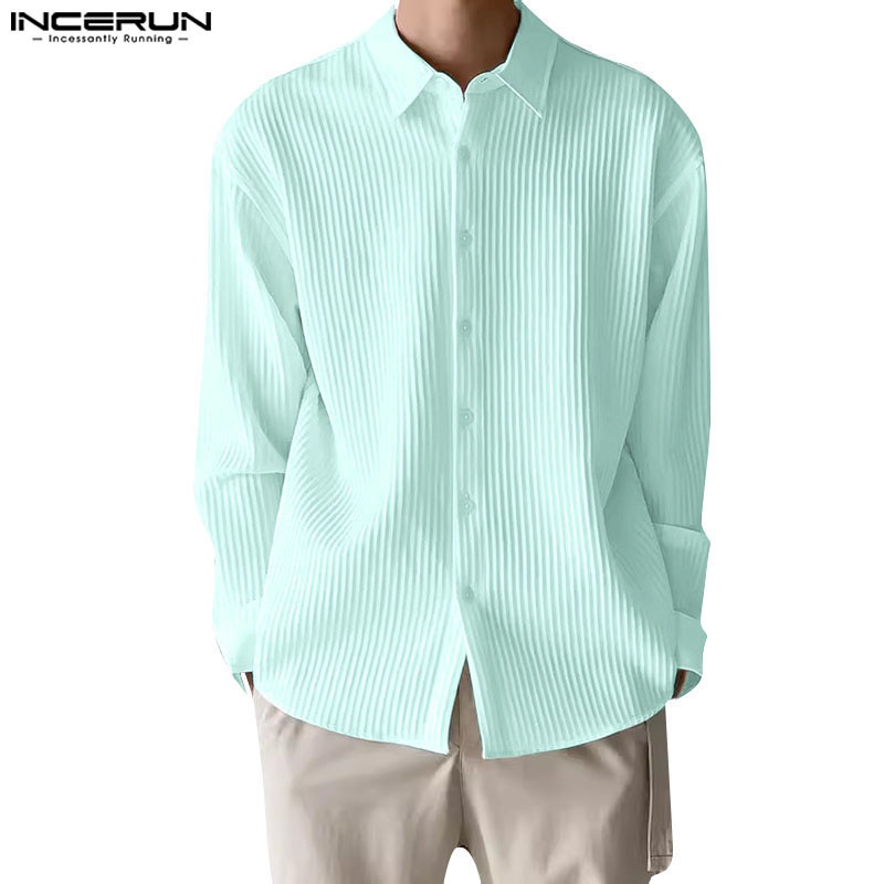 Incerun ผู้ชายเกาหลี Casual Simple Stripes เสื้อหลวมแขนยาวทุกวัน