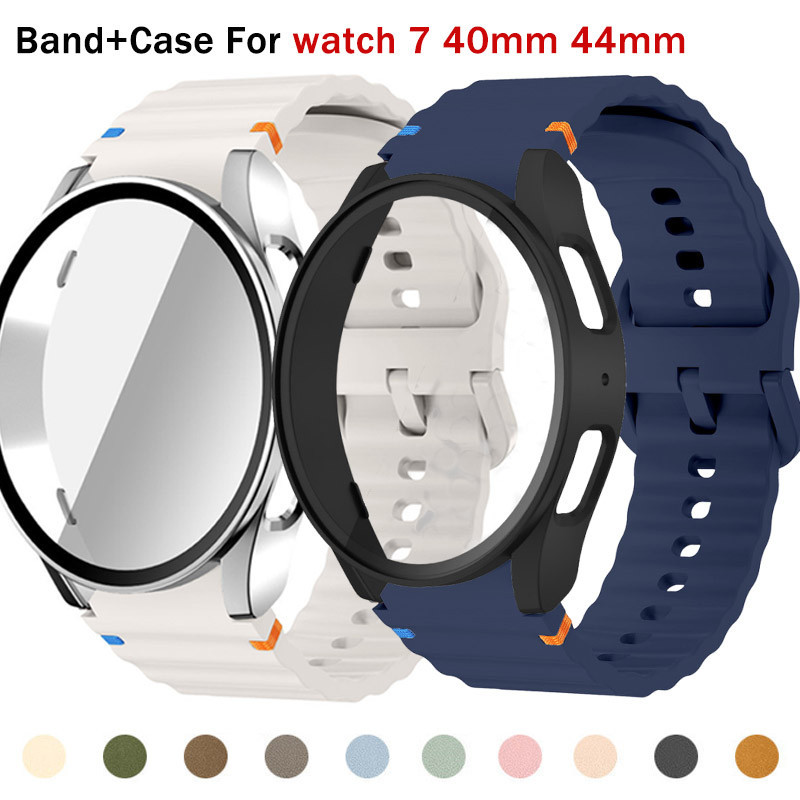 สายซิลิโคนใหม่ + PC ฟิล์มป้องกันสําหรับ Samsung Galaxy Watch 7 40 มม.44 มม.สายนาฬิกาอัจฉริยะ + สําหรับ Galaxy Watch 7