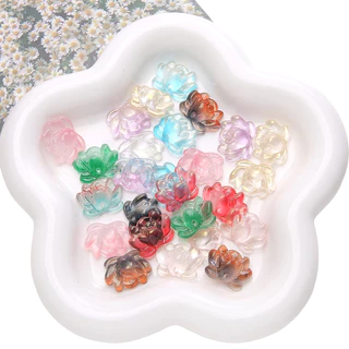 [21x16 มม.] 5 ชิ้น Double Hole Lotus ลูกปัดแก้ว Lotus จี้โปร่งใสสีสัน Lotus DIY เครื่องประดับทําด้วยมือ