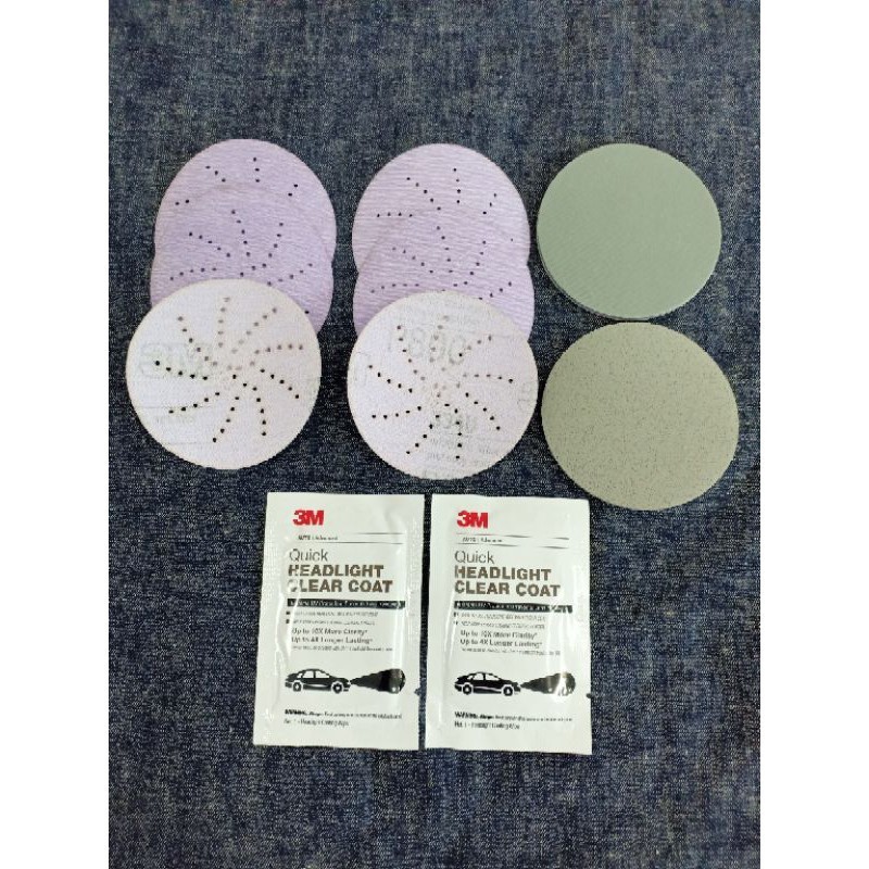 สีแต้มรถ ชุดขัดไฟหน้าด้วยกระดาษทราย 3นิ้ว 3M พร้อมแผ่นเคลือบไฟหน้า