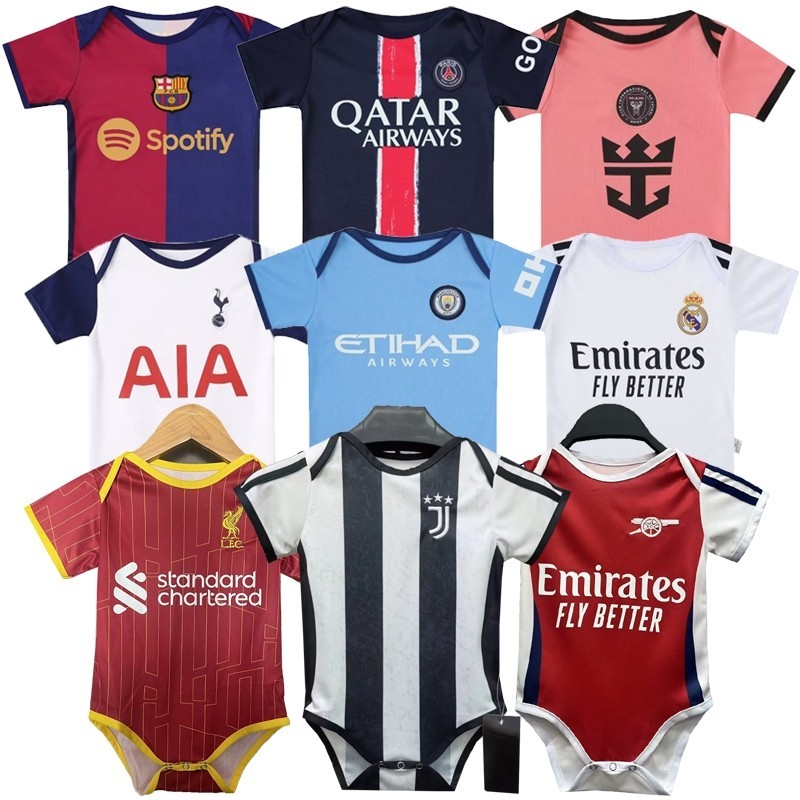 ทารกแรกเกิด Romper Jerseys 2024/25 LFC MU Barcelon Miami R.Madrid Arsenal AC Clubs เสื้อฟุตบอลทารก Romper Jumpsuit ชุดคลาน