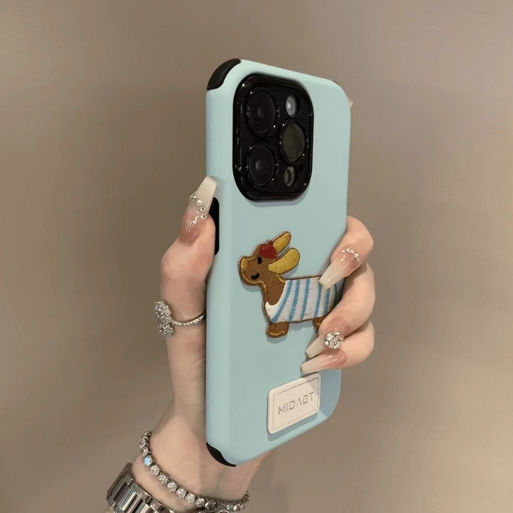 หรูหรา Frosted 3D Dachshund สีทึบเคสโทรศัพท์สําหรับ iPhone 16 Pro Max 15 14 13 12 11 Pro Max 16 Plus ปลอกกันกระแทกรวมทุกอย่างป้องกันกล้องฮาร์ดปกหลัง iPhone