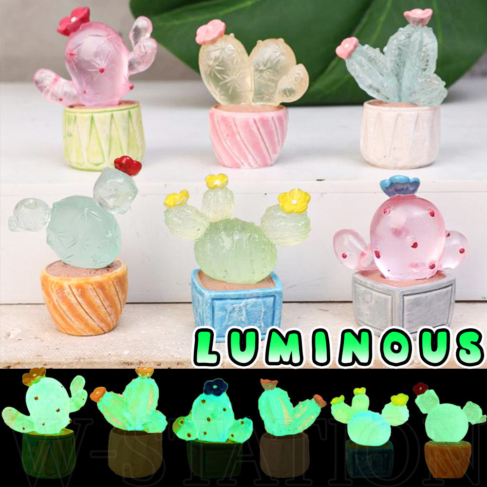1/2ชิ้นเครื่องประดับกระบองเพชรเรืองแสง-น่ารัก,การ์ตูน,มินิ-เรืองแสงในเวลากลางคืนพืชขนาดเล็ก-งานฝีมือเรซิน3ง-ไมโครฉากรูปแกะสลัก-ตกแต่งโต๊ะสํานักง
