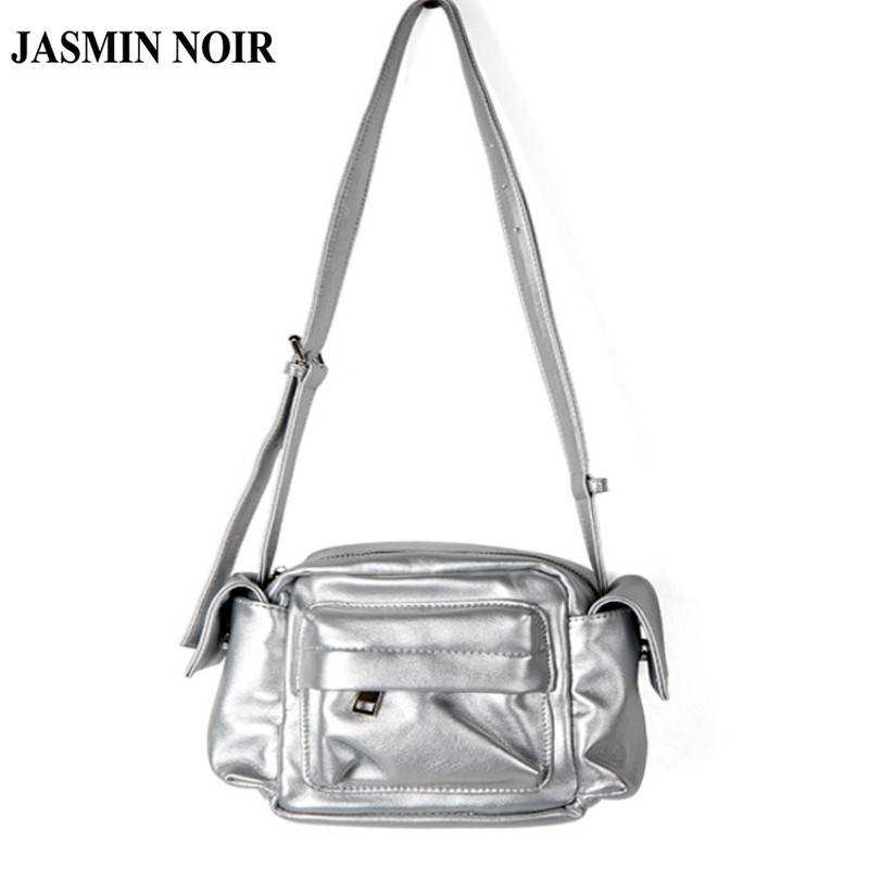 Jasmin NOIR ผู้หญิงยี่ห้อ PU หนังจีบกระเป๋าสะพายข้างลําลองถังเล็ก