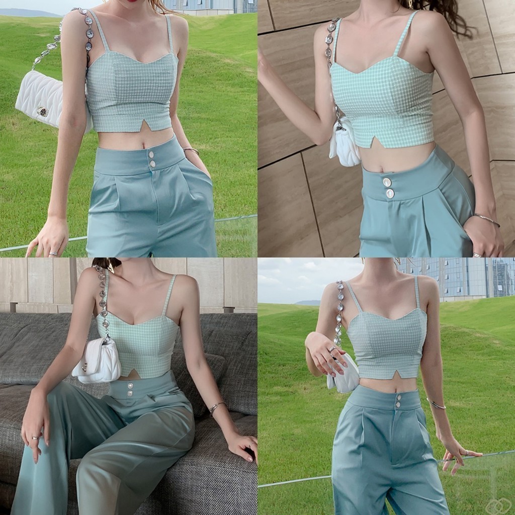 Bonnie​ ​เสื้อสายเดี่ยวไหมพรม แขนกุด เซ็กซี่ ตัวสั้นน่ารักสไตล์เกาหลี เสื้อครอปสายเดี่ยว หลากสี ส่งไวจากไทย#B203-N