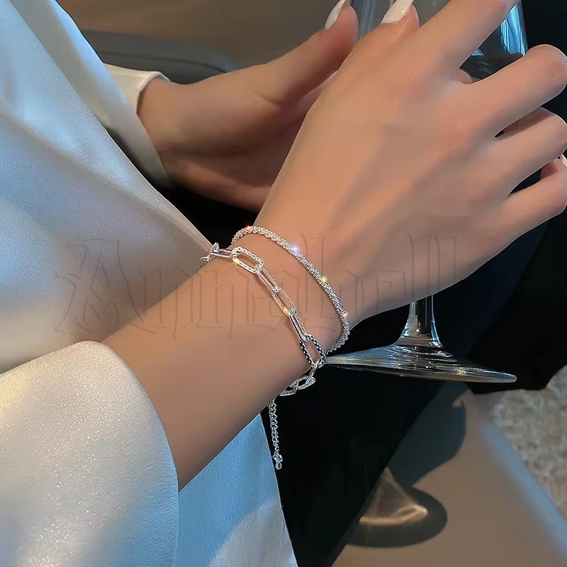 สร้อยข้อมือปรับได้เงิน-เครื่องประดับแฟชั่น-เรียบง่ายวงกลมธรรมดา โซ่มือ-เกาหลี อิน สไตล์ของขวัญ-สร้อยข้อมือเรขาคณิต-ประกายเครื่องประดับ-ผู้หญิงเงา มือโซ