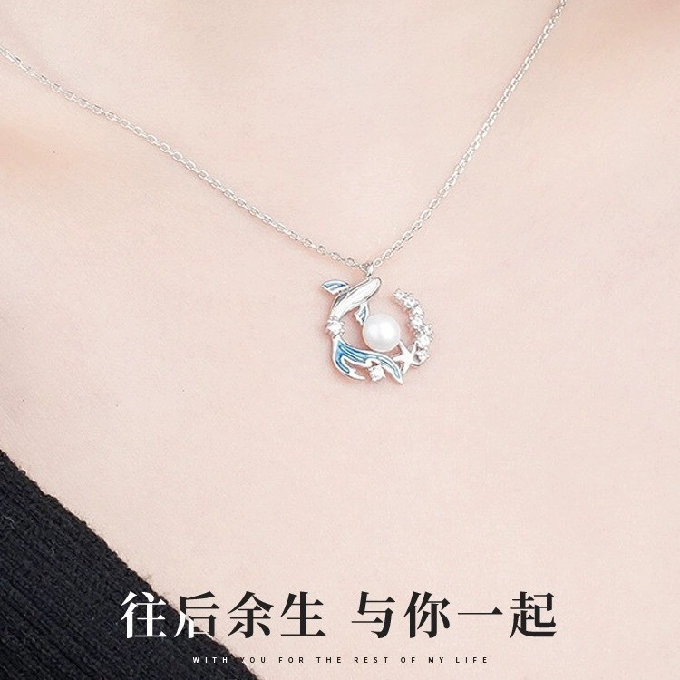 แฟชั่น ส925 เงินสร้อยคอปลาวาฬสีฟ้าหญิงที่ไม่ซ้ํากันเลียนแบ รูปที่ 4
