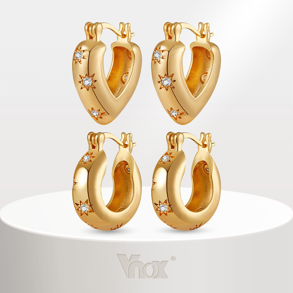 Vnox CZ Star Chunky ต่างหูห่วงขนาดเล็กสําหรับผู้หญิงสาว,Dainty 18K Huggie Hoops Minimalist แฟชั่นอินเทรนด์เครื่องประดับค