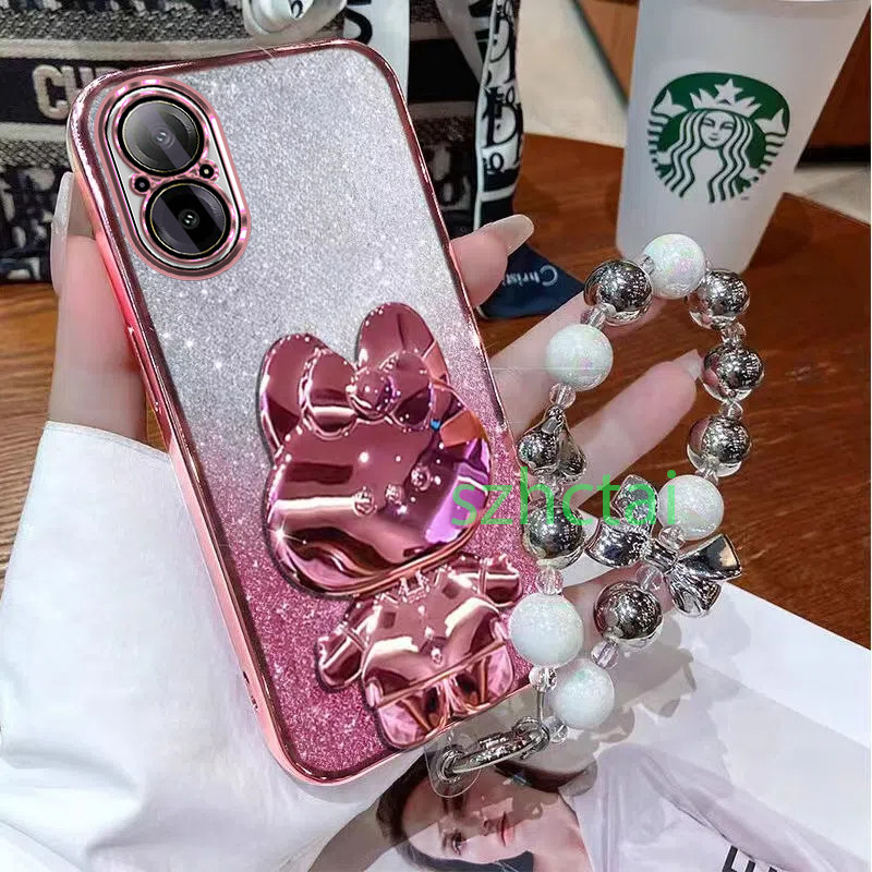 เคสโทรศัพท์ Realme C67 C55 C53 C51 C35 C33 C30S C30 C21Y C25Y C20 C11 2021 C17 7i C15 C11 กระต่ายน่ารักวงเล็บกระจกหรูหรานุ่มกันกระแทกฝาหลังพร้อมสร้อยข้อมือเชือกแขวน เคส Realme C67 C55 C53 C51 C35 C33 C30S C30 C21Y C25Y C20 C11 2021 C17 7i C15 C11