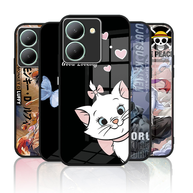 เคสกระจก VIVO Y36 4G Y27 5g Y27s Y36 5g เคสกระจกนิรภัยฮาร์ดฝาหลังขอบซิลิคอนอ่อน