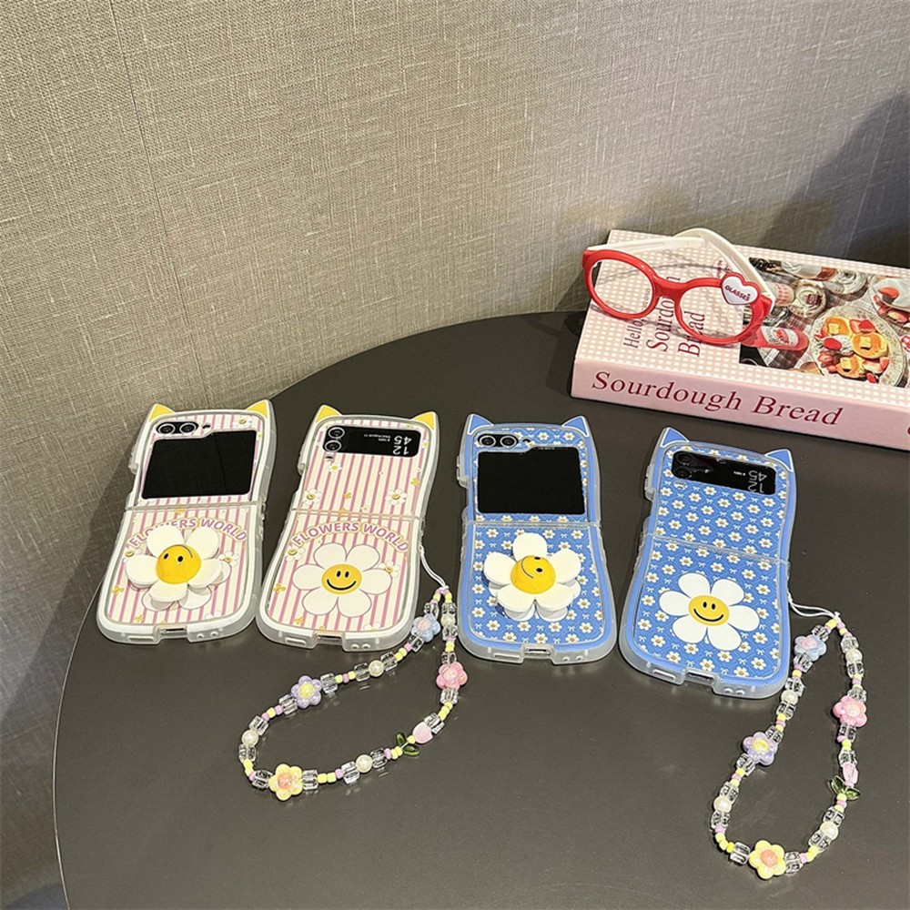 ดอกไม้น่ารักปลอกสําหรับ Samsung Galaxy Z Flip 6 5 4 3 การออกแบบสร้างสรรค์แมวสีฟ้า Zflip3 Flip4 Flip5 Flip6 เคสโทรศัพท์ระดับพรีเมียม