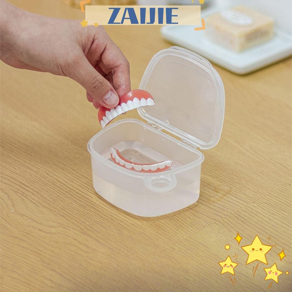 Zaijie24 กล ่ องอาบน ้ ําฟันปลอม , กล ่ องฟันเทียมโปร ่ งใส , คอนเทนเนอร ์ สําหรับเดินทางกล ่ องเก ็ บฟันปลอม