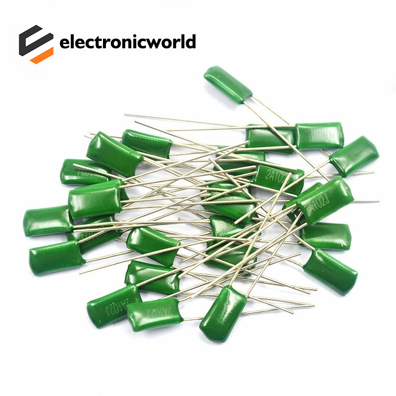 50pcs โพลีเอสเตอร์ฟิล์มตัวเก็บประจุ 100V 1nF 2.2nF 10nF 33nF 47nF 82nF 100nF 2A102J/152/222/332/472/