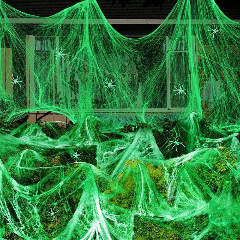 ฮาโลวีน Spider Web ยืด Cobweb เรืองแสงใน Dark ฮาโลวีนน่ากลัว Party ฉาก Props ตกแต่งกลางแจ้ง