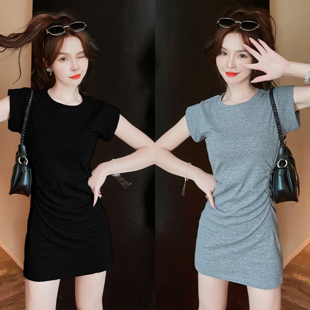 Luna Shop ชุดเดรสดีไซน์เก๋ไก๋ช่วงซัมเมอร์สไตล์สาวฮอต เอวเข้ารูป กระโปรงจับจีบช่วงสะโพก