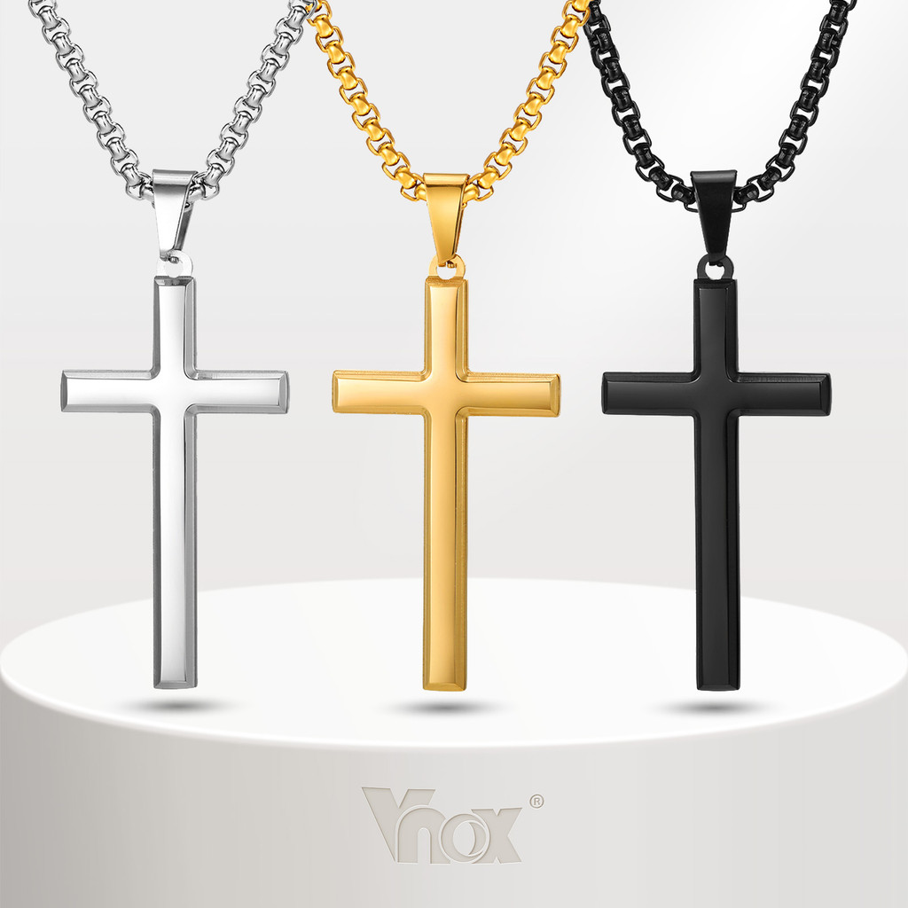 Vnox Simple Cross สร้อยคอสําหรับผู้ชายผู้หญิง,18K Gold สแตนเลส Christ Faith Hypoallergenic เครื่องประดับของขวัญแฟนพ่อ
