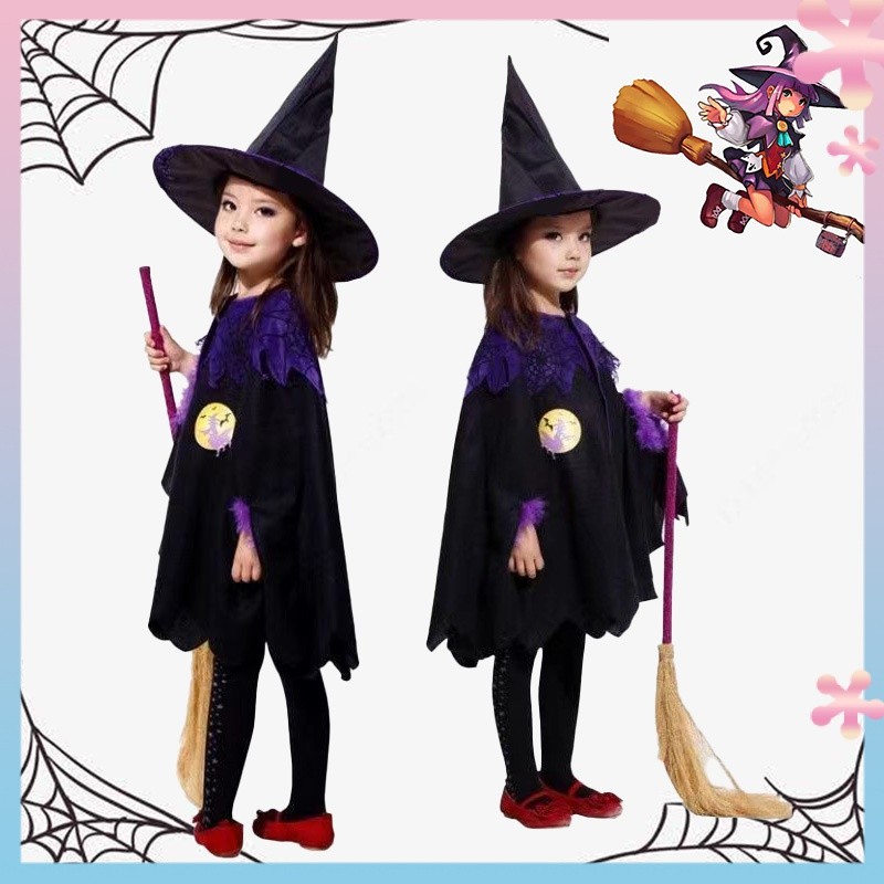 Halloween Children's Clothing Girls Performance Cloak Robe Witch Clothes Little WitchcosParent-Child Performance Set